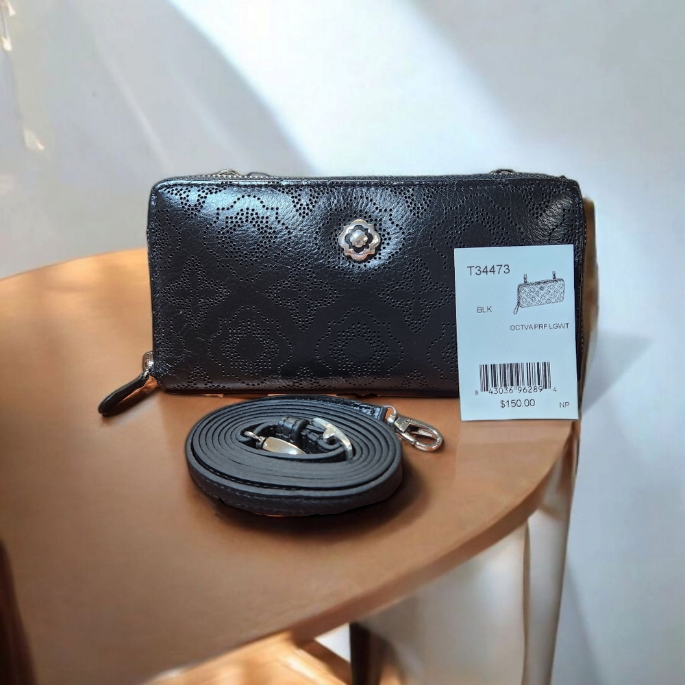 **Brighton Octavia Black Large Wallet with Perferated Design